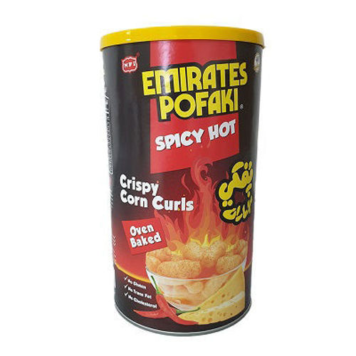 Buy Emirates Pofaki Spicy Crispy Corn Curls Can 80g Online